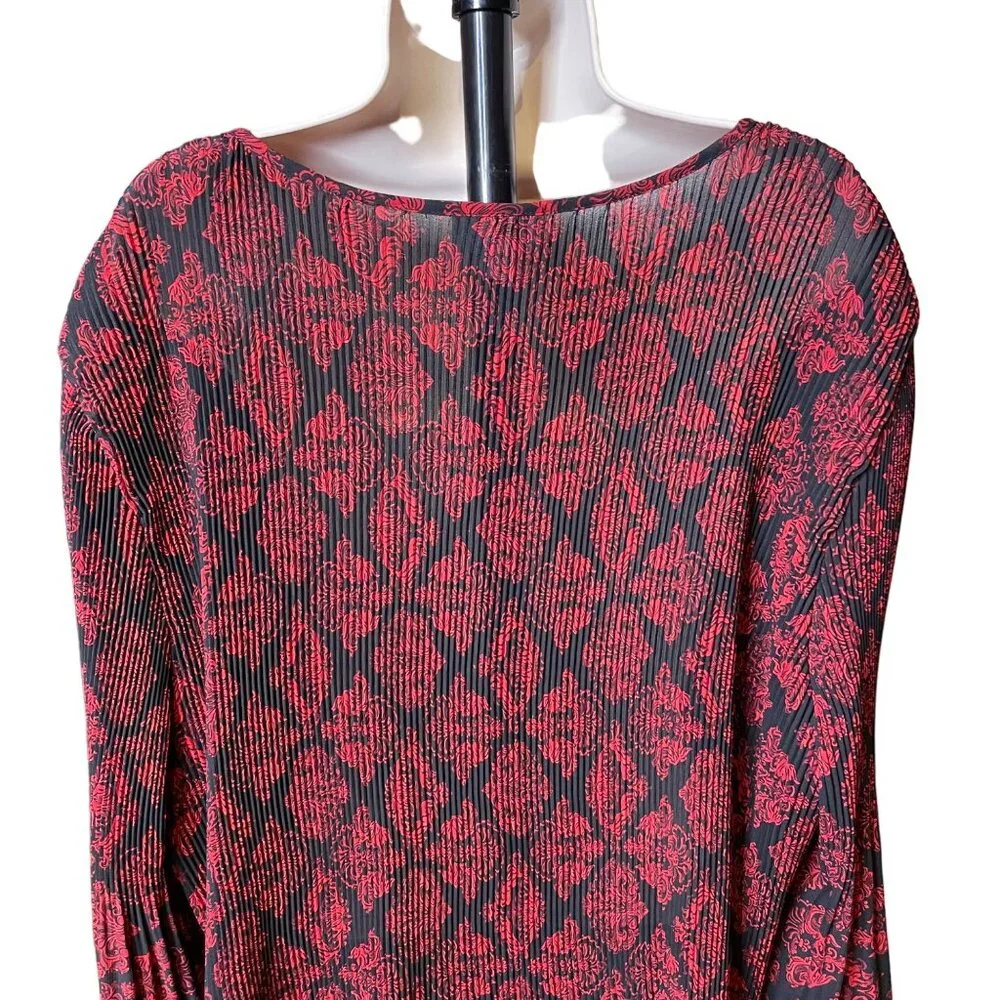 Cathrines Womens Velvet Trim Pleated Black Red Blouse Floral Top Plus Size 4X u - Picture 10 of 12